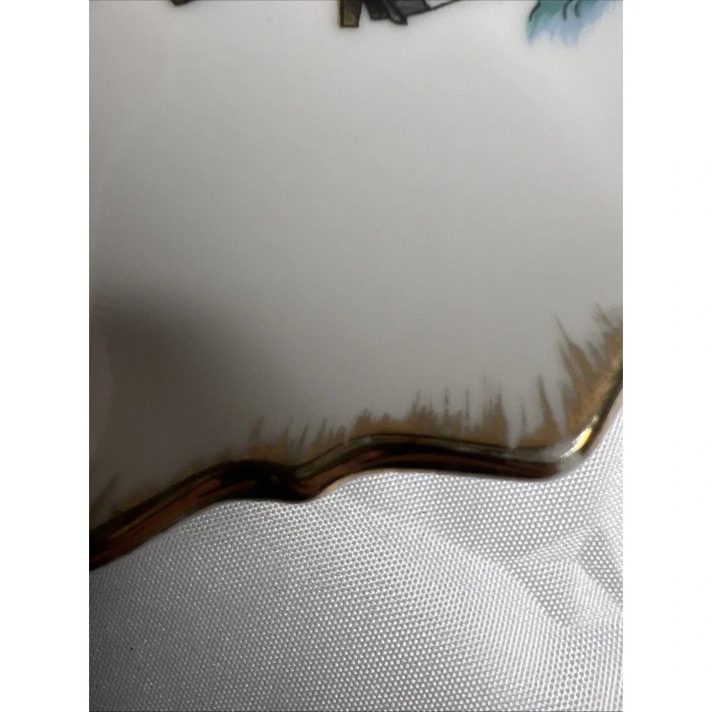 Vintage Japan Porcelain Ship Plates Gold Gilt Scalloped Nautical 7